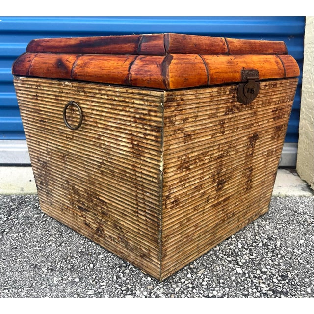 Boho Chic Oversized Vintage Woven Bamboo/Rattan Handled Basket For Sale - Image 3 of 12