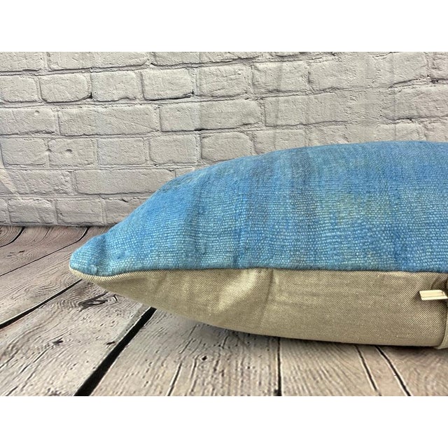 16 x 24 Hemp Pillow Turkish Cushion Natural Blue Pillow Cushion Cover For Sale - Image 4 of 4