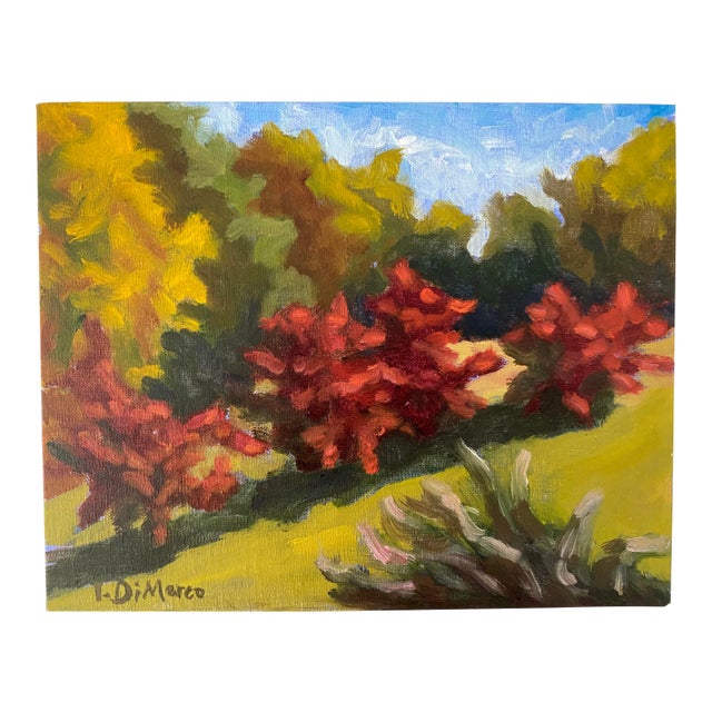 "Red Foliage" Contemporary Landscape Oil Painting by Teresa DiMarco For Sale