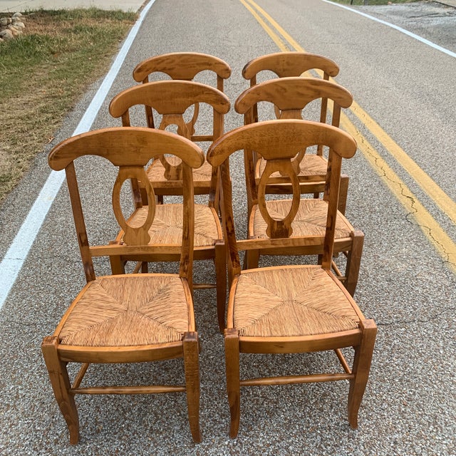 Pottery Barn Natural Wood Finish Rush Seat Chairs Set of 6 Chairish