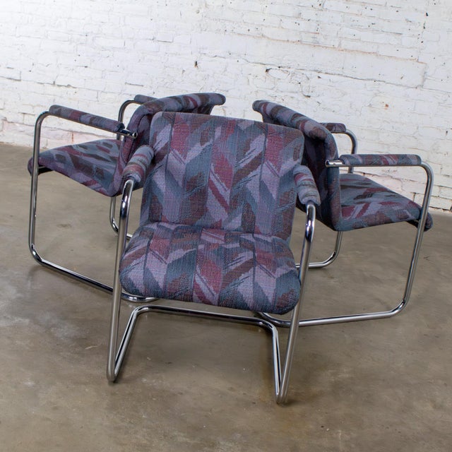 Late 20th Century Modern Set of 3 Armchairs W/Chrome Tube Cantilever Frames Style of Steelcase For Sale - Image 6 of 18