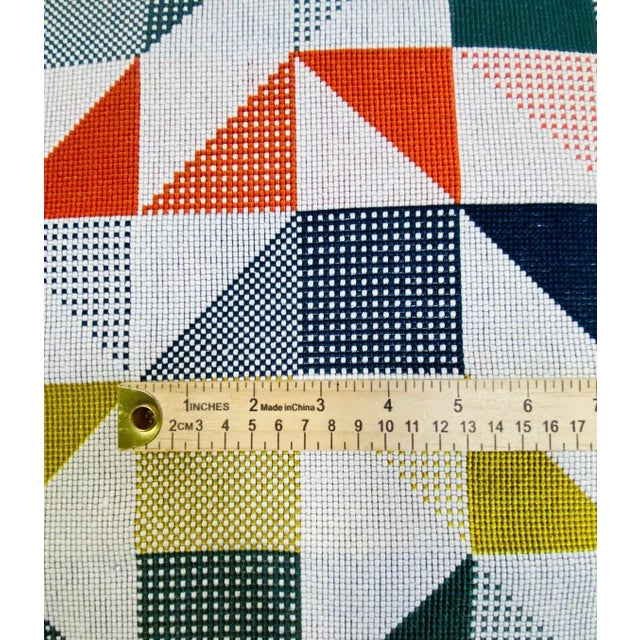 54" wide Pollack Jockey Derby abstract geometric water & stain resistant upholstery fabric in navy, olive, off white and...