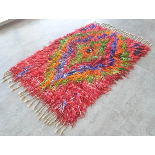 Mid-Century Modern Vintage Hand-Made Shaggy Rug Mohair Wool Tulu Rug Turkish Area Rug- 3′8″ × 5′7″ For Sale - Image 3 of 11