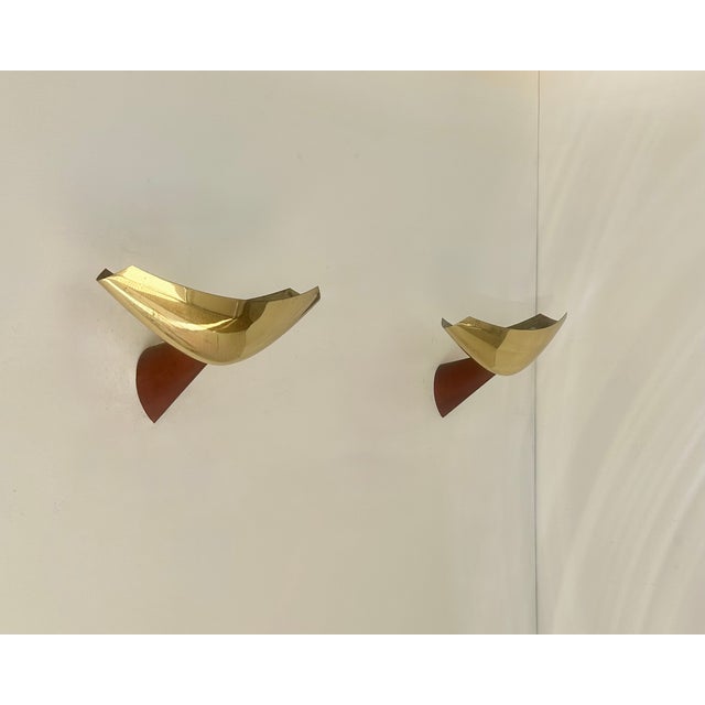 Vintage Wall Lights in Wood and Brass, Italy, 1980s, Set of 2 For Sale - Image 3 of 8