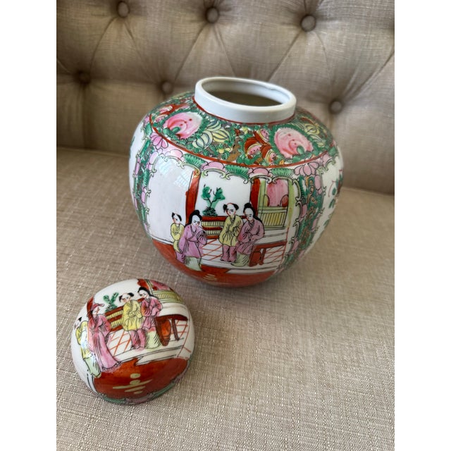 Ceramic Vintage Chinese Famille Rose Porcelain Ginger Jar With Lid - Hand Painted For Sale - Image 7 of 9