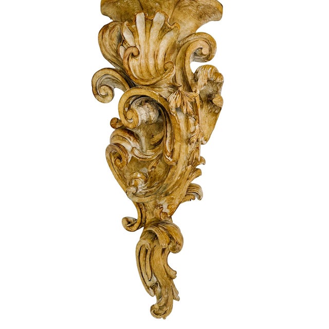 Late 20th Century Large Scale Italian Rococo Wood Carved Wall Brackets - A Pair For Sale - Image 11 of 17