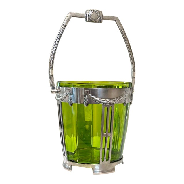 Art Deco Wurttembergische Wine Chiller Vintage Green Glass Ice Bucket For Sale