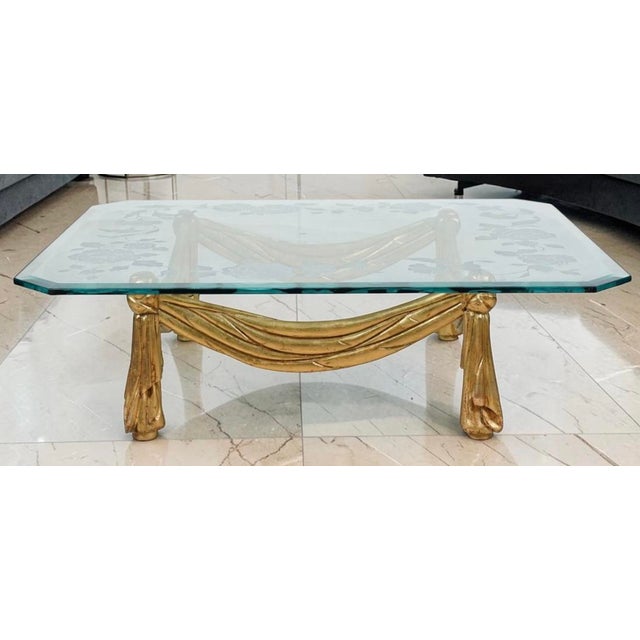 Hollywood Regency Italian Carved Giltwood and Glass Coffee Table For Sale - Image 4 of 5