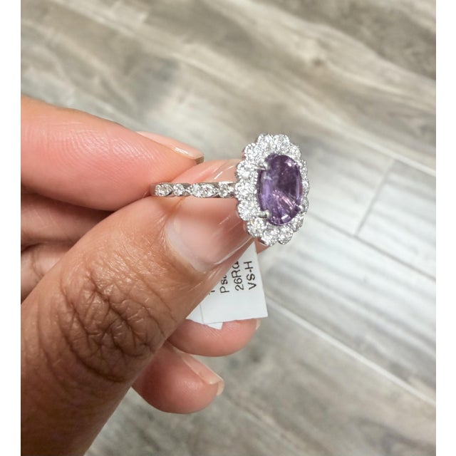 Gia Certified 1.84 Carat Purple Pink Sapphire Diamond 18 Karat White Gold Ring, Size 7 For Sale In Los Angeles - Image 6 of 8