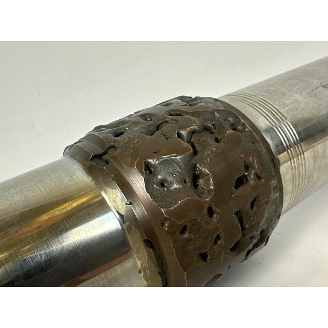 Silver German Brutalist Cylindrical Steel and Bronze Vase from BMF, 1970s For Sale - Image 8 of 9