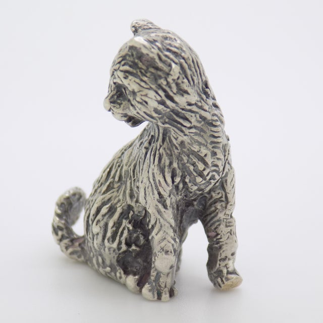Silver Vintage Italian Handmade Genuine Silver Sitting Cat Figurine Miniature Sculpture, Made in Tuscany (Arezzo, Italy) For Sale - Image 8 of 11