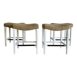 Hickory Chair Faux Leather Backless Counter Stool, Set of 4 For Sale