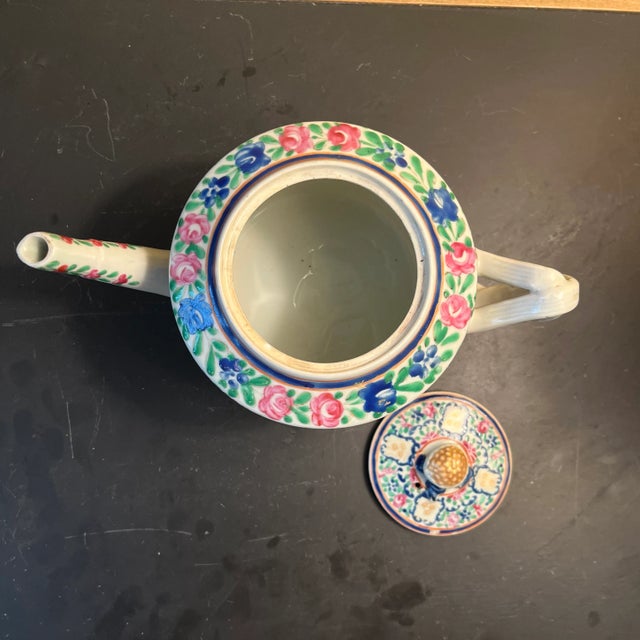 Vintage Famille Rose Chinese Teapot For Sale - Image 4 of 9
