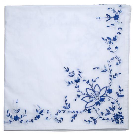 Florentina Shaded Blue Embroidered Tablecloth For Sale - Image 6 of 6