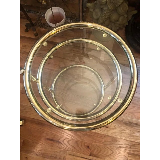 Brass Pair of Swivel Brass and Glass End Tables For Sale - Image 8 of 12