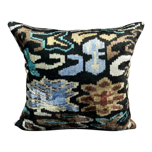 Multicolor Velvet Ikat Pillow Cover For Sale