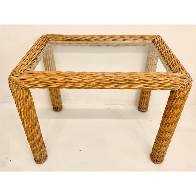 1980s Relocation Super Sale! 1980s Twisted Rattan Modern Coastal Style Side Table For Sale - Image 5 of 11