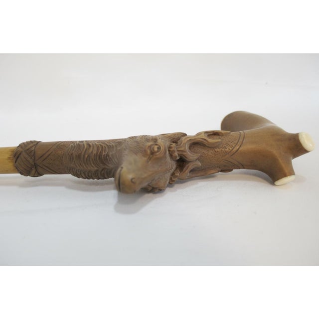 Deer Stag Head Carved Wood Handle Vintage Walking Stick Cane For Sale In Portland, OR - Image 6 of 12