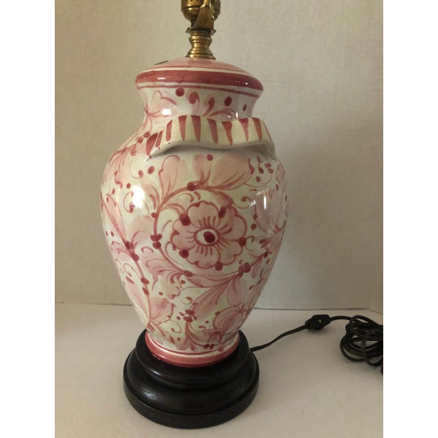 Italian Vintage Mid 20th Century Italian Glazed Ceramic Pink Floral Table Lamp For Sale - Image 3 of 13