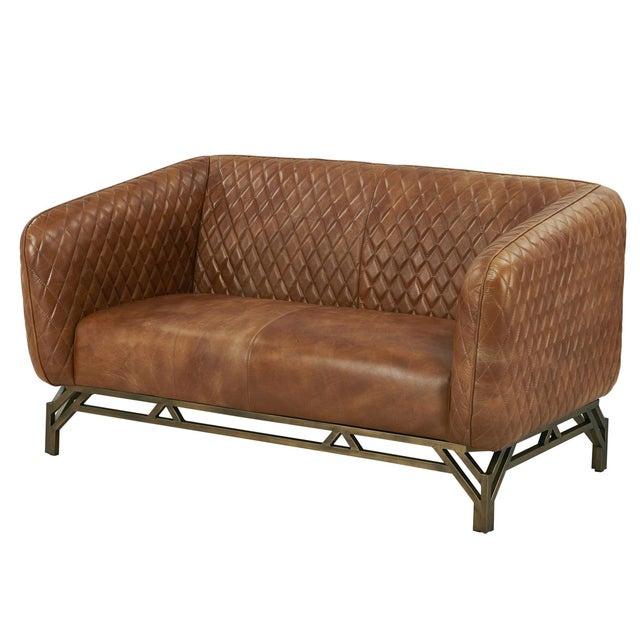 Industrial Vincent Industrial Modern Love Seat - Light Brown Leather For Sale - Image 3 of 8