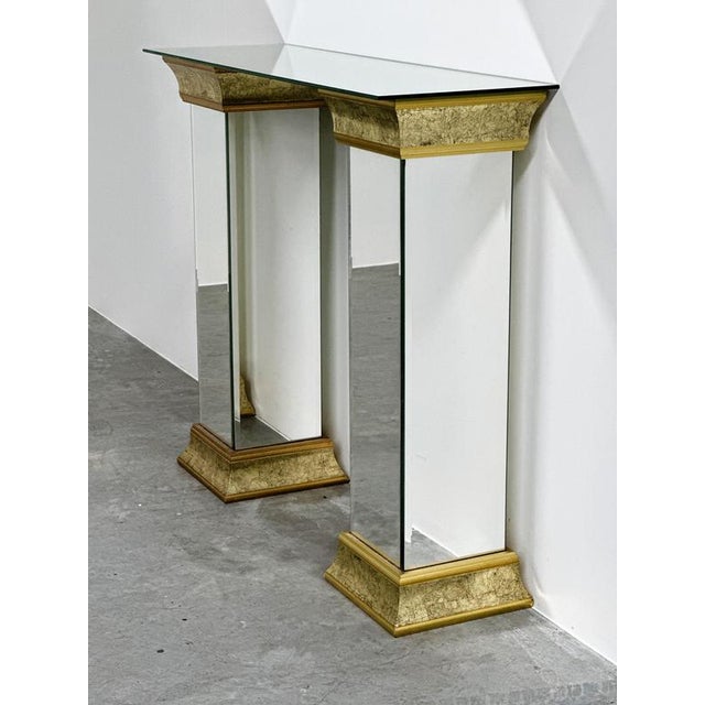 Vintage Mirrored Pedestals in Gilt Finish from Deknudt, Belgium, 1980s, Set of 2 For Sale - Image 10 of 13