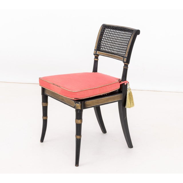 English Mid 20th Centur Regency Style Ebonized Caned Chairs, Pair For Sale - Image 3 of 9
