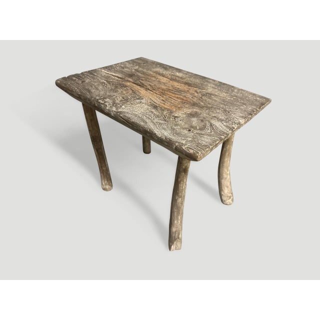 Antique hand made side table or stool with a two thick bevelled top. Celebrating the cracks and crevices and all the other...