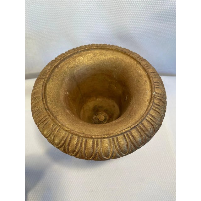 Metal Vintage Cast Iron Gold Jardiniere Urns - a Pair For Sale - Image 7 of 12