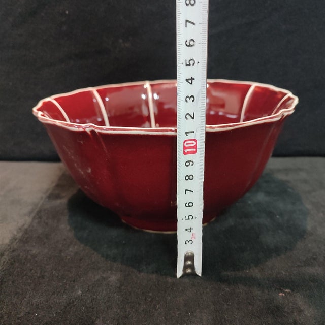 Early 20th Century Chinese Old Ceramic Big Bowl,Ming Dynasty Yongle Marked Red Glaze Porcelain Bowl For Sale - Image 5 of 11