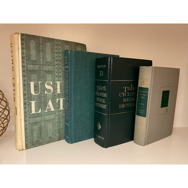 Traditional Mid-Century Vintage Book Stack in Green, Gray and Cream - Set of 4 For Sale - Image 3 of 6