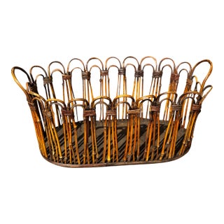 Vintage Burnt Bamboo Basket- Bamboo Basket - Bamboo Container- Bamboo Planter For Sale