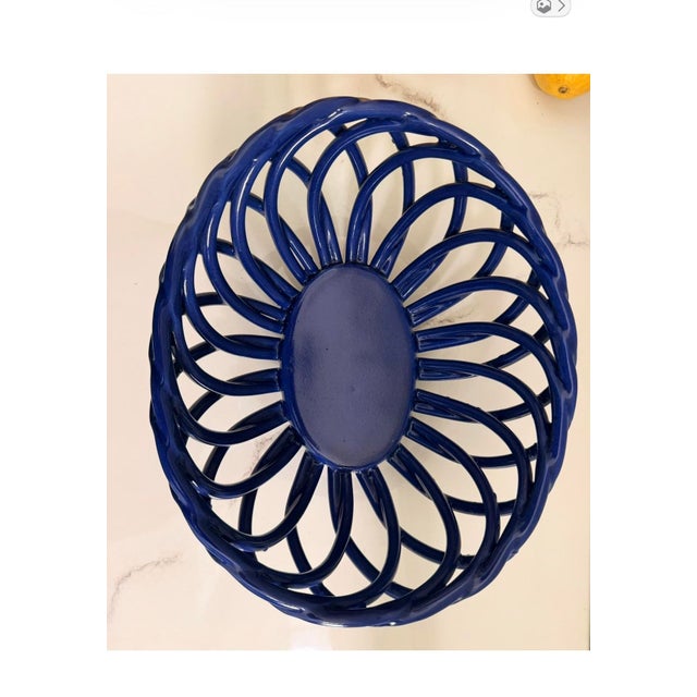 Vintage Italian Blue Lattice Open Weave Ceramic Fruits Basket. For Sale - Image 12 of 12