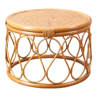 Handcrafted Natural Rattan Side Table | Boho Rustic Accent Furniture For Sale