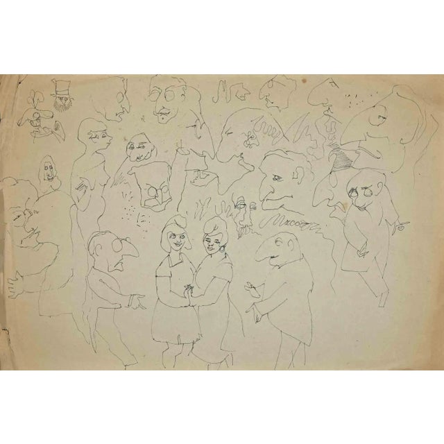 The Dancing Folk is an original Drawing on creamy paper realized by Mino Maccari in mid 20th century. Hand-signed Good...