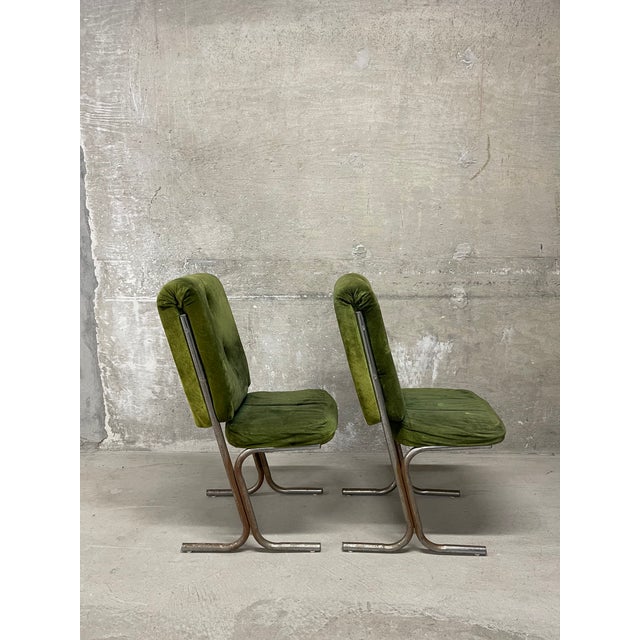 1970s Pair of Vintage 1970’s MCM Tubular Metal Frame Dining Chairs For Sale - Image 5 of 15