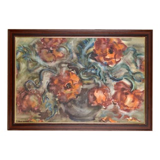 Dzidra Bauma, Red Poppies, Watercolor on Paper, 1980s For Sale