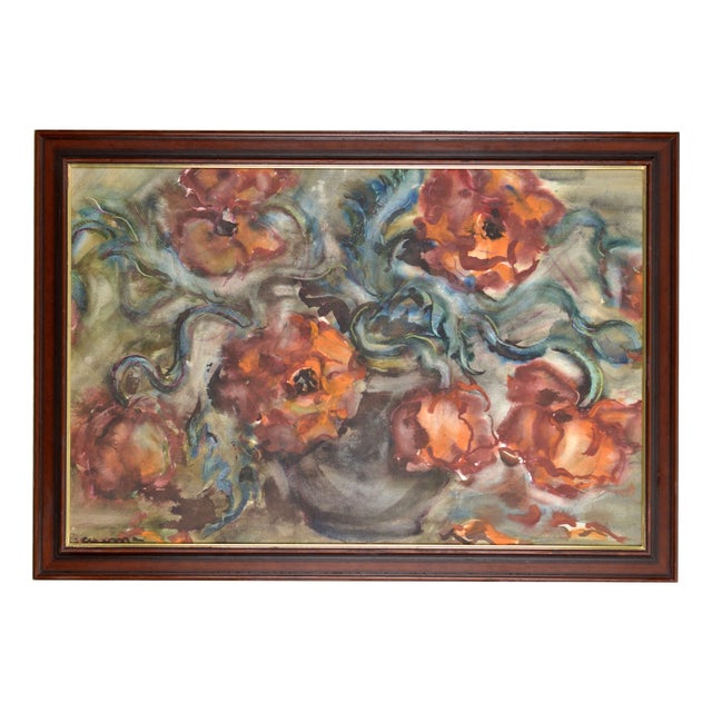 Dzidra Bauma, Red Poppies, Watercolor on Paper, 1980s For Sale