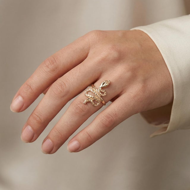 Classic 10K yellow gold snake ring featuring a clean, sculptural serpent design with no gemstones, highlighting its smooth...