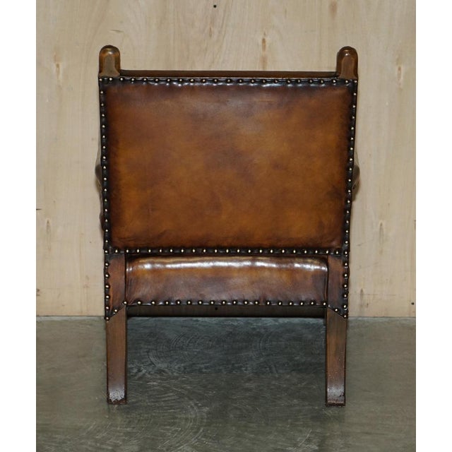 Edwardian Carved Armchair with Hand Dyed Brown Leather Seat, 1910s For Sale - Image 17 of 18