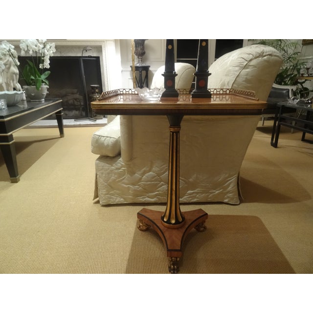 Wood Mid 20th Century English Regency Guéridons Side Tables With Pierced Brass Gallery a Pair For Sale - Image 7 of 9