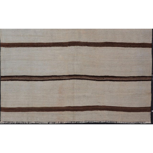 Ivory Ivory Ground Vintage Turkish Kilim Rug With Brown Stripes Wool Design For Sale - Image 8 of 11