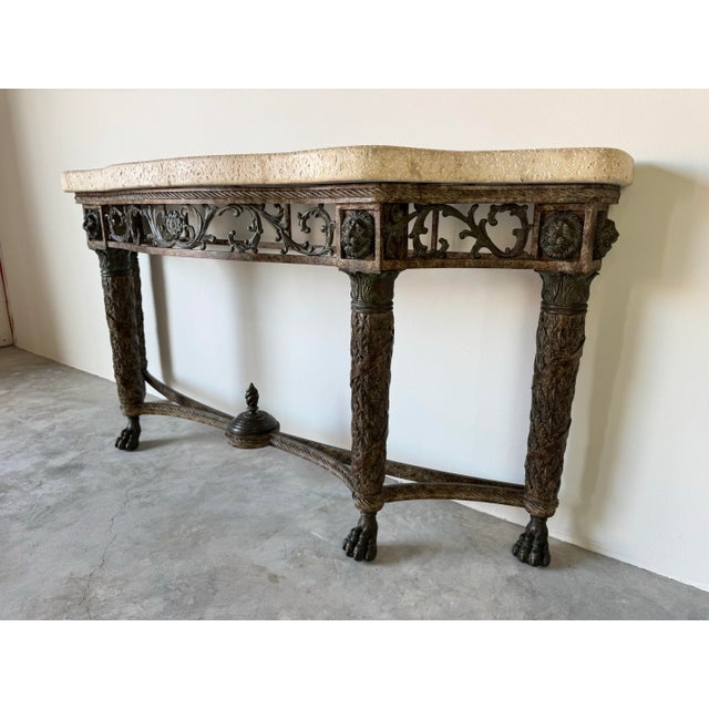 1980s Vintage Maitland Smith Bronze and Metal Console Table With Stone-Top/ Sold For Sale - Image 5 of 12