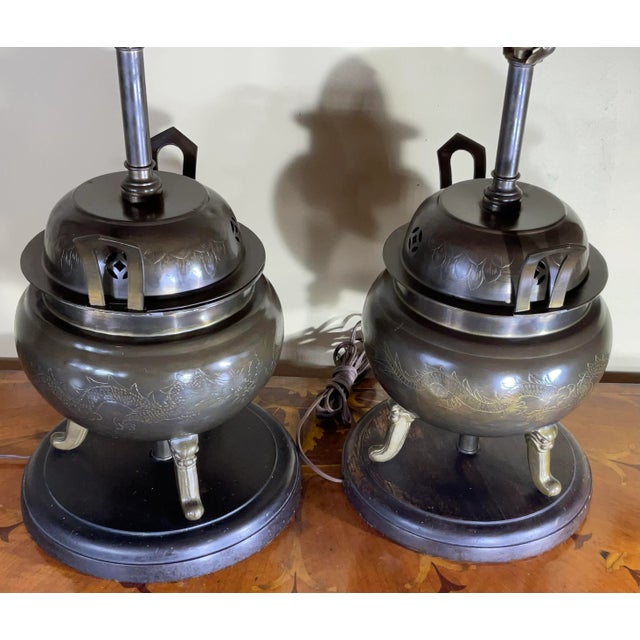 Pair of Antique Chinese Incence Burner Table Lamp For Sale - Image 11 of 13