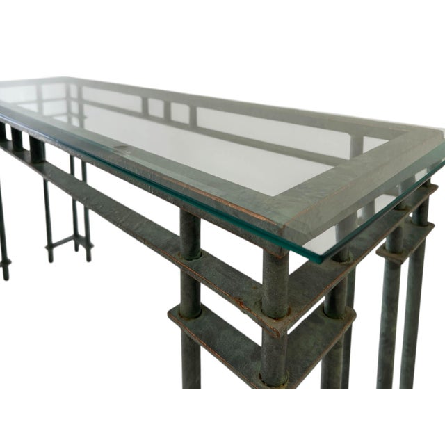 1980s Architectural Wrought Iron Console Table With Beveled Glass For Sale - Image 5 of 5
