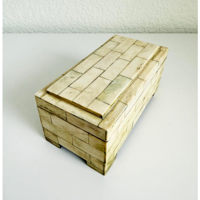Maitland - Smith Vintage Bone Inlay Box With Tiered Lid For Sale - Image 4 of 11