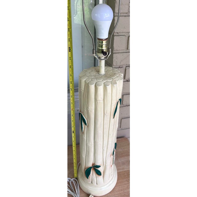 Vintage Faux Bamboo Ceramic Lamp With Shade For Sale - Image 9 of 12