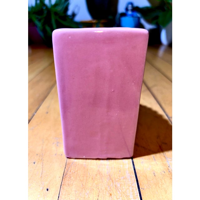 Vintage MCM Pink Ceramic Fan Vase Planter For Sale - Image 13 of 14