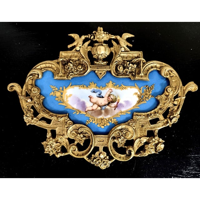 French XXL Antique French Ebony Napoleon III Bronze & Sevres Plaque Vanity Jewelry Box For Sale - Image 3 of 15
