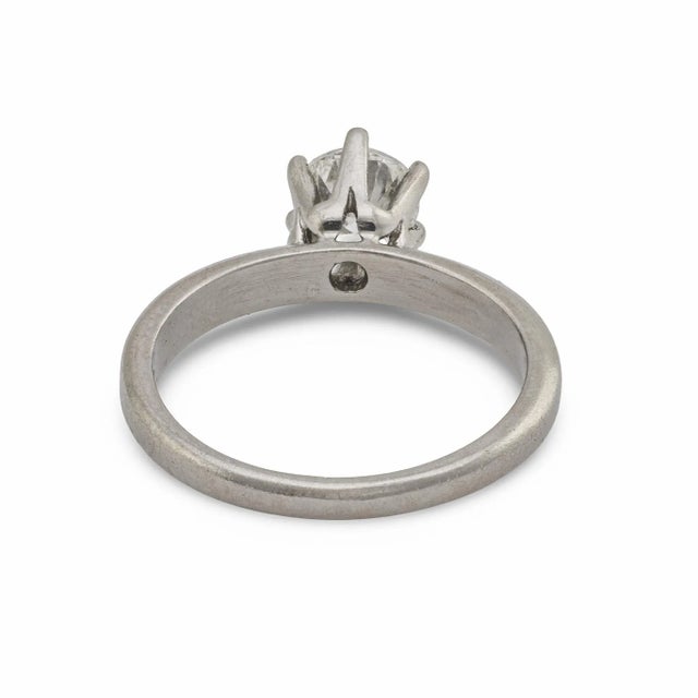 Metal Mid Century Diamond Platinum Solitaire Engagement Ring, Size 5.25 For Sale - Image 7 of 7