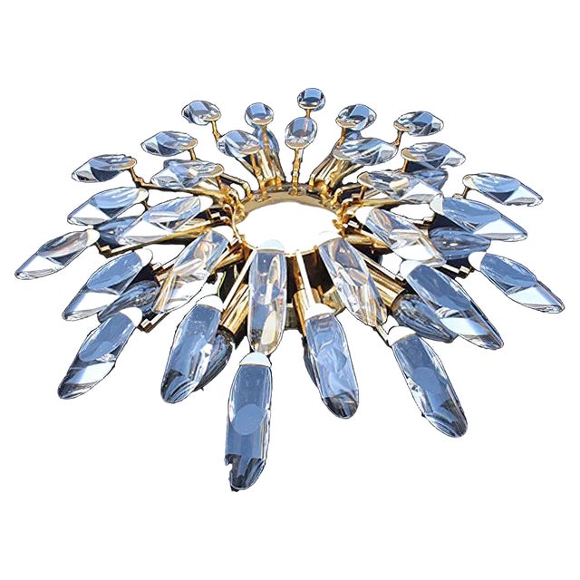 Chandelier in Gold Plating and Crystals by Oscar Torlasco for Stilkronen, 1970s For Sale